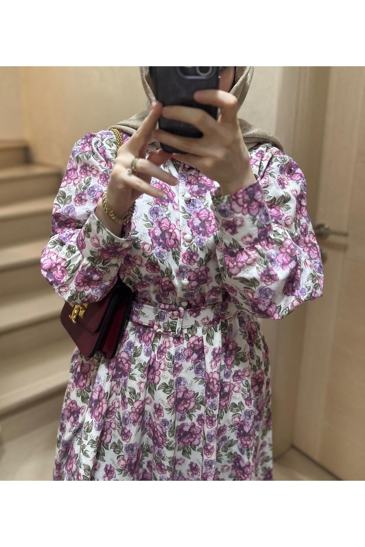 ZBA COUTURE %100 Pamuk Çiçek Desenli Elbise