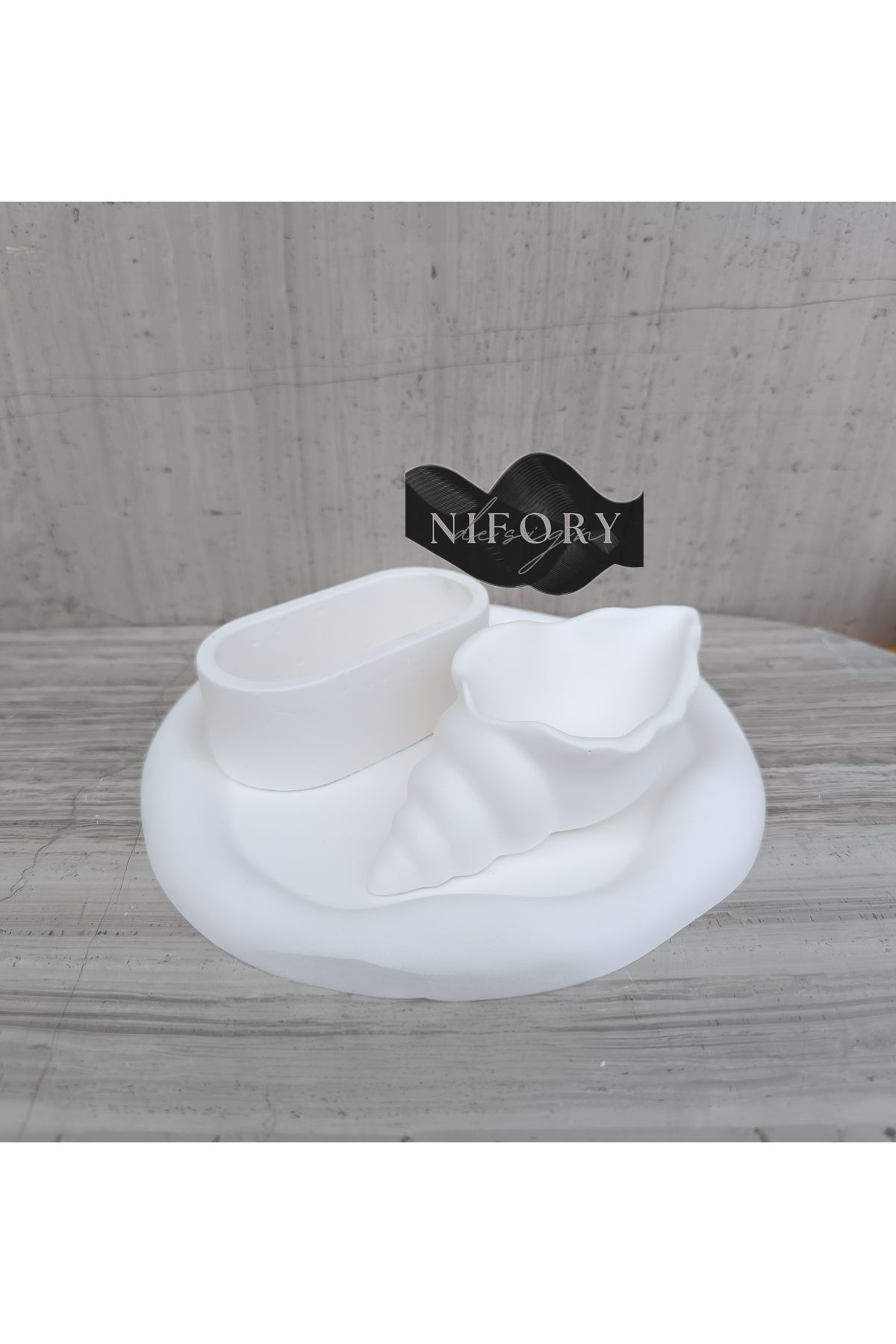Nifory 520-N0100 Dekoratif Beton Sunum Aksesuar Set Beton Biblo Organizer Takımı Çok Amaçlı Dekoratif Set