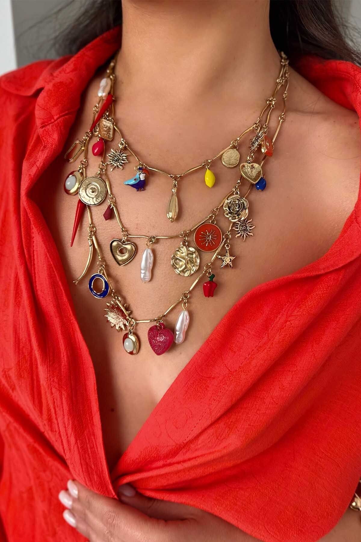 BYP Atelier 3 Kordonlu Charm Kolye Renkli