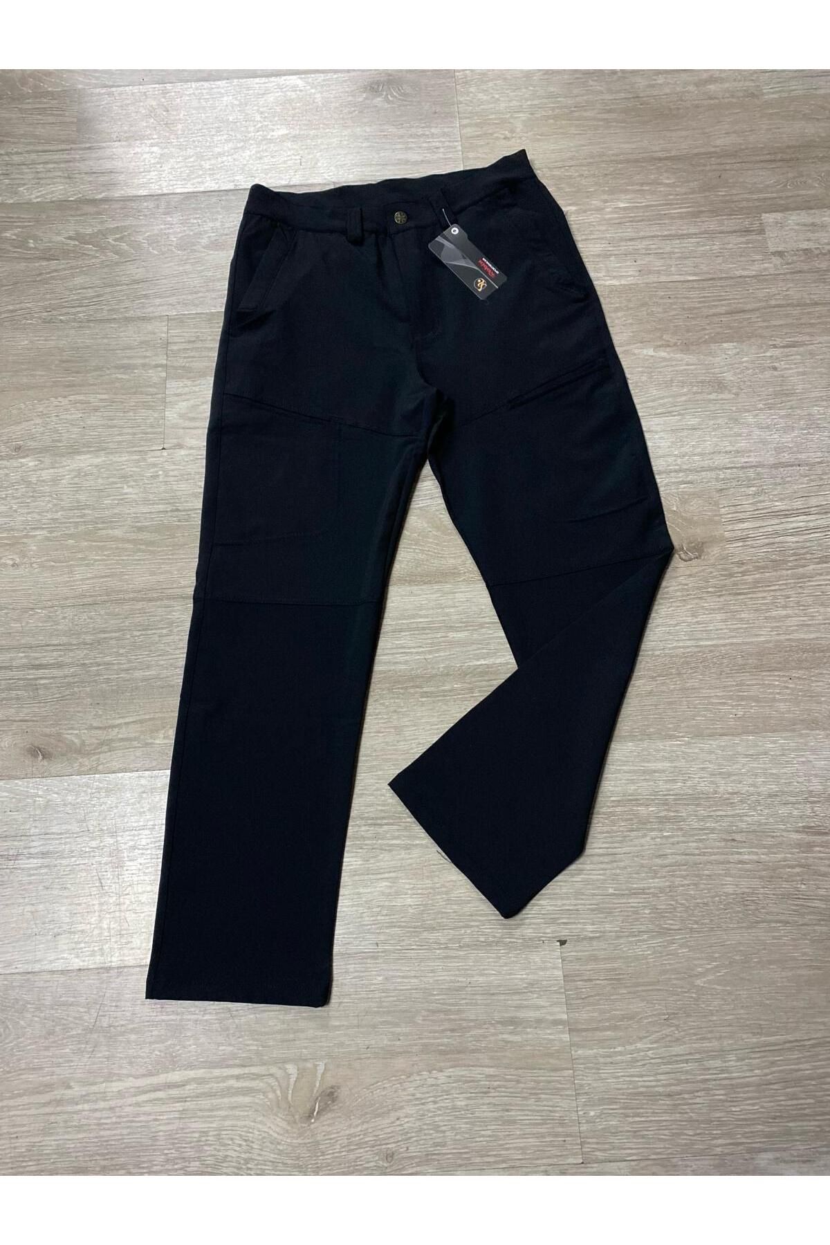 MODA SİYAH RENGİ FUL LİKRALI KUMAŞ ÇOK CEPLİ DÜZ PAÇA RAHAT KALIP PANTOLON