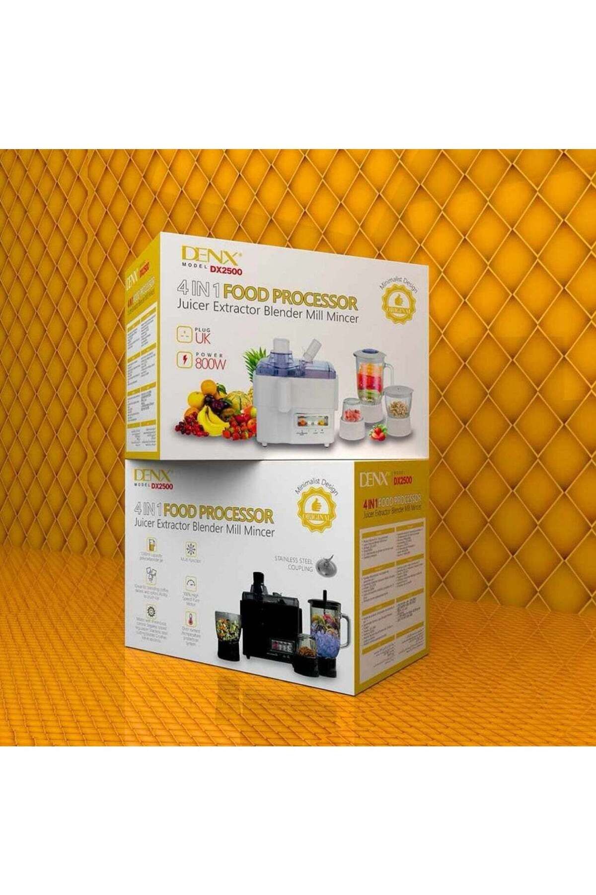 Denx-معالج طعام متعدد الأغراض 4 في 1 يتكون من خلاط ومطحنة وعصارة ومفرمة، مع 6