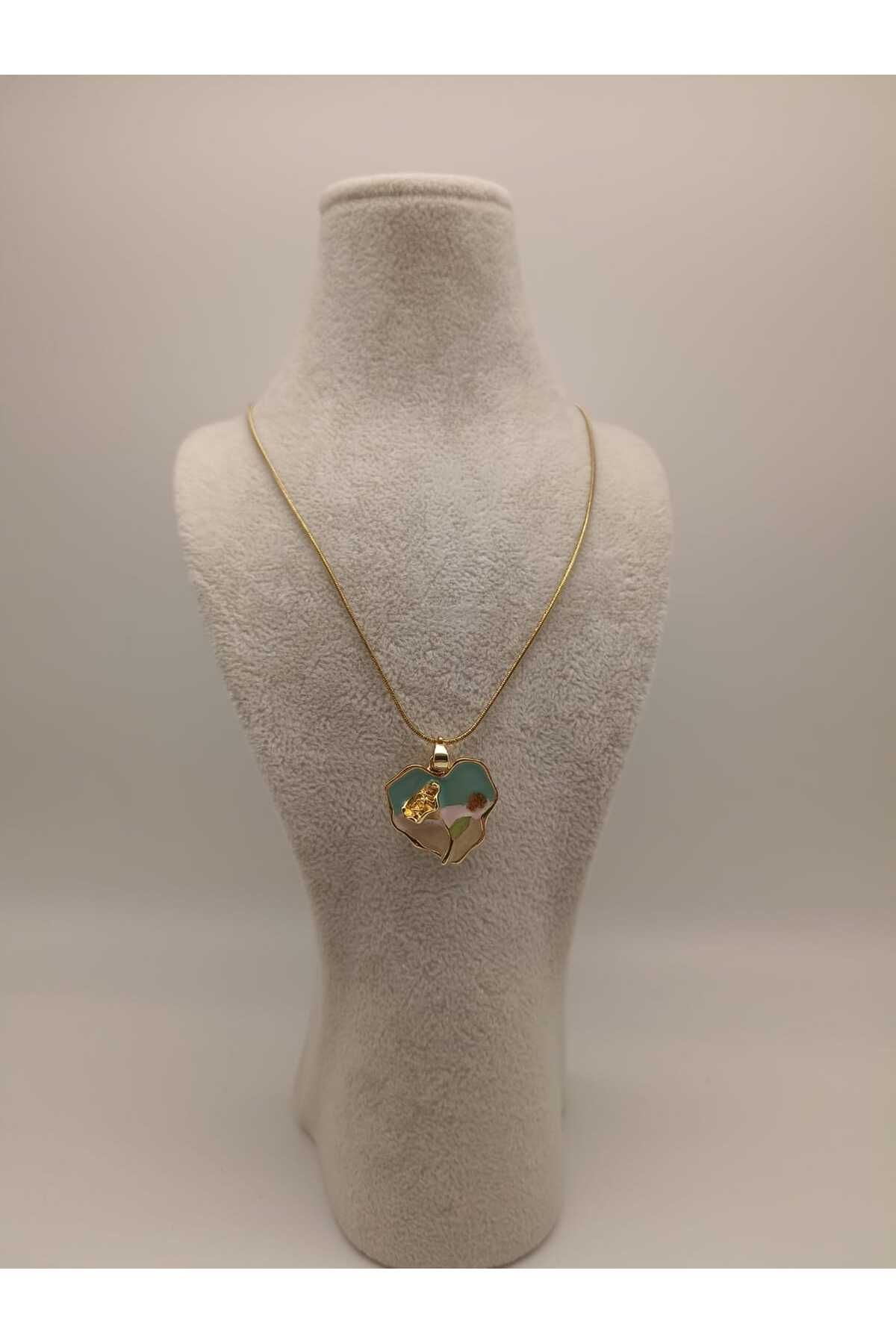 TLSMACCESORIES ÇELİK KOLYE MAVİ KALP FİGÜR