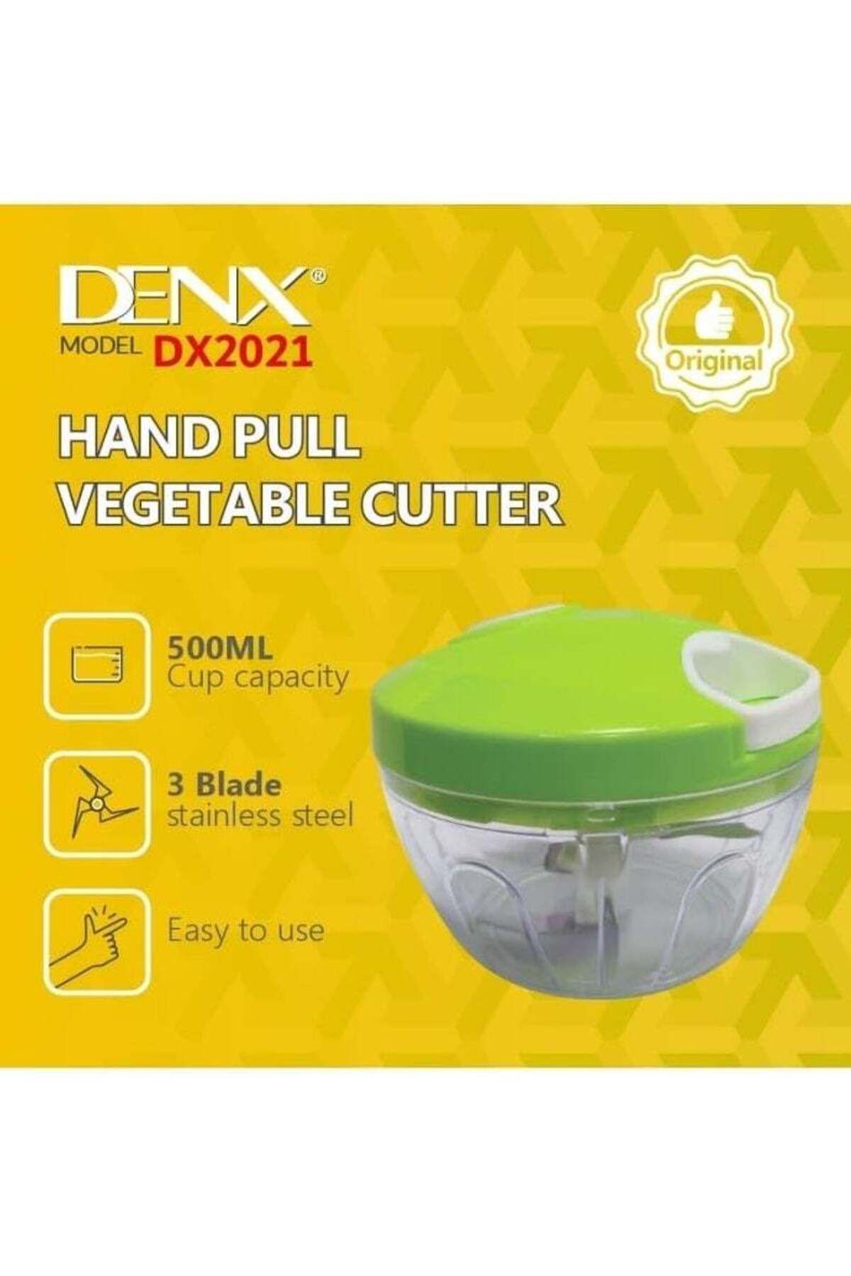 Denx-مفرمة طعام يدوية وقطاعة مع حبل سحب لتقطيع البصل والثوم والخضروات باللون الأخضر 3