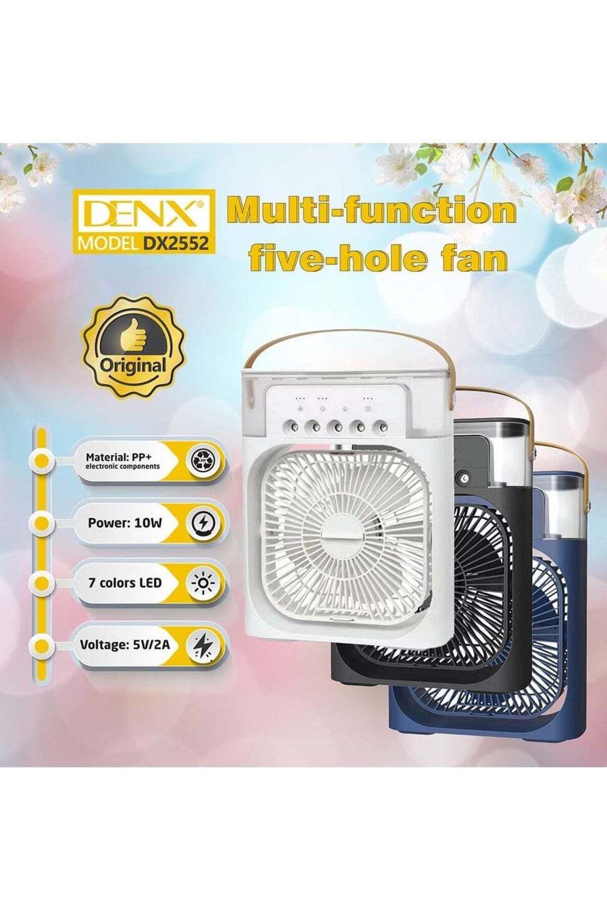 Denx-مروحة رش ضباب محمولة مع 5 منافذ مياه و3 سرعات، مروحة DX2552 متعددة الوظائف بخمس فتحات، 5