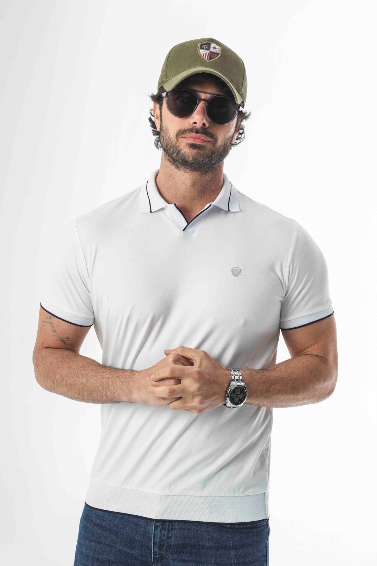 Tony Montana Polo Yaka ve Kol Ucu Triko Nakış Armalı Erkek T-Shirt-6296