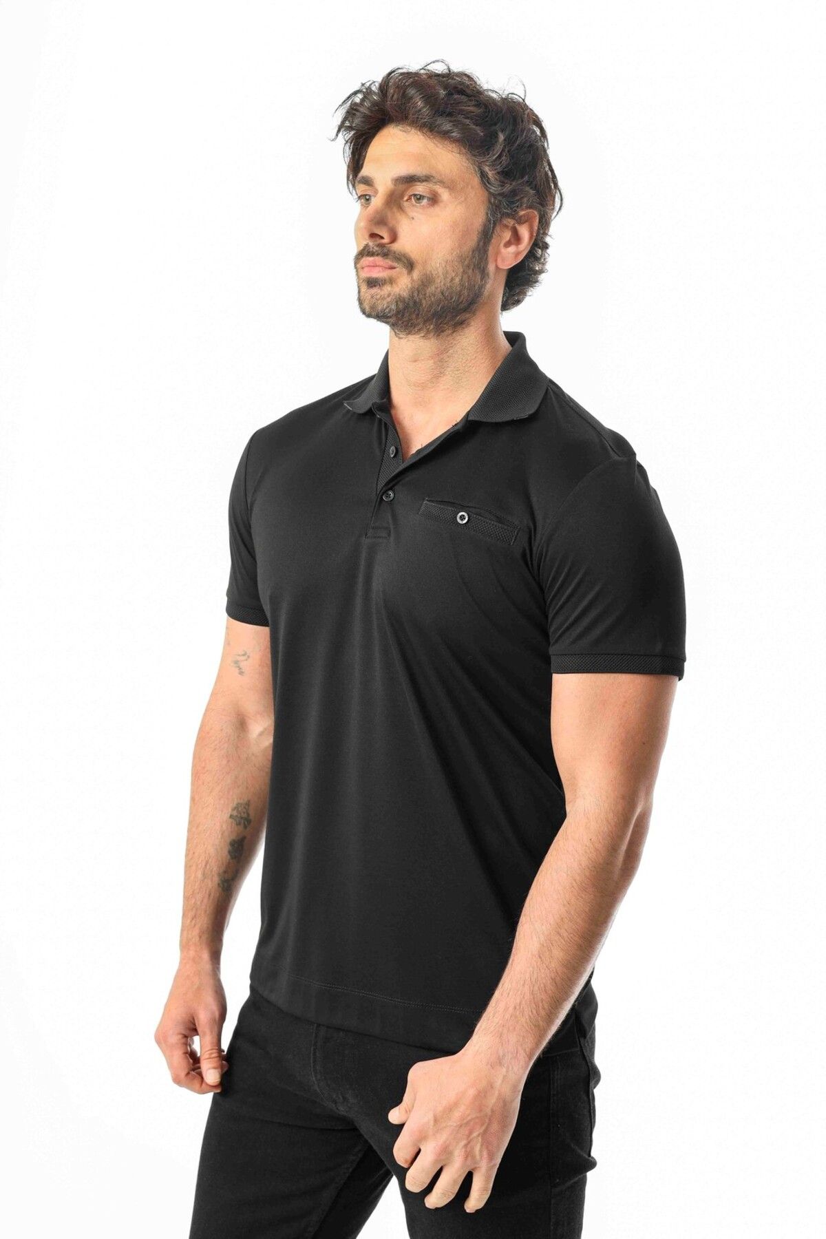 Tony Montana Polo Yaka Cepli Arkası Arma Detaylı Erkek T-Shirt-6273