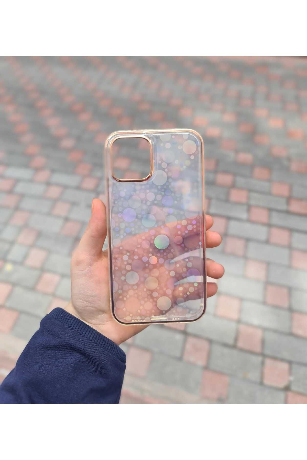 CEP-HANE Apple İphone 12-12 Pro Uyumlu Rengarenk Hologramlı Silikon Kapak