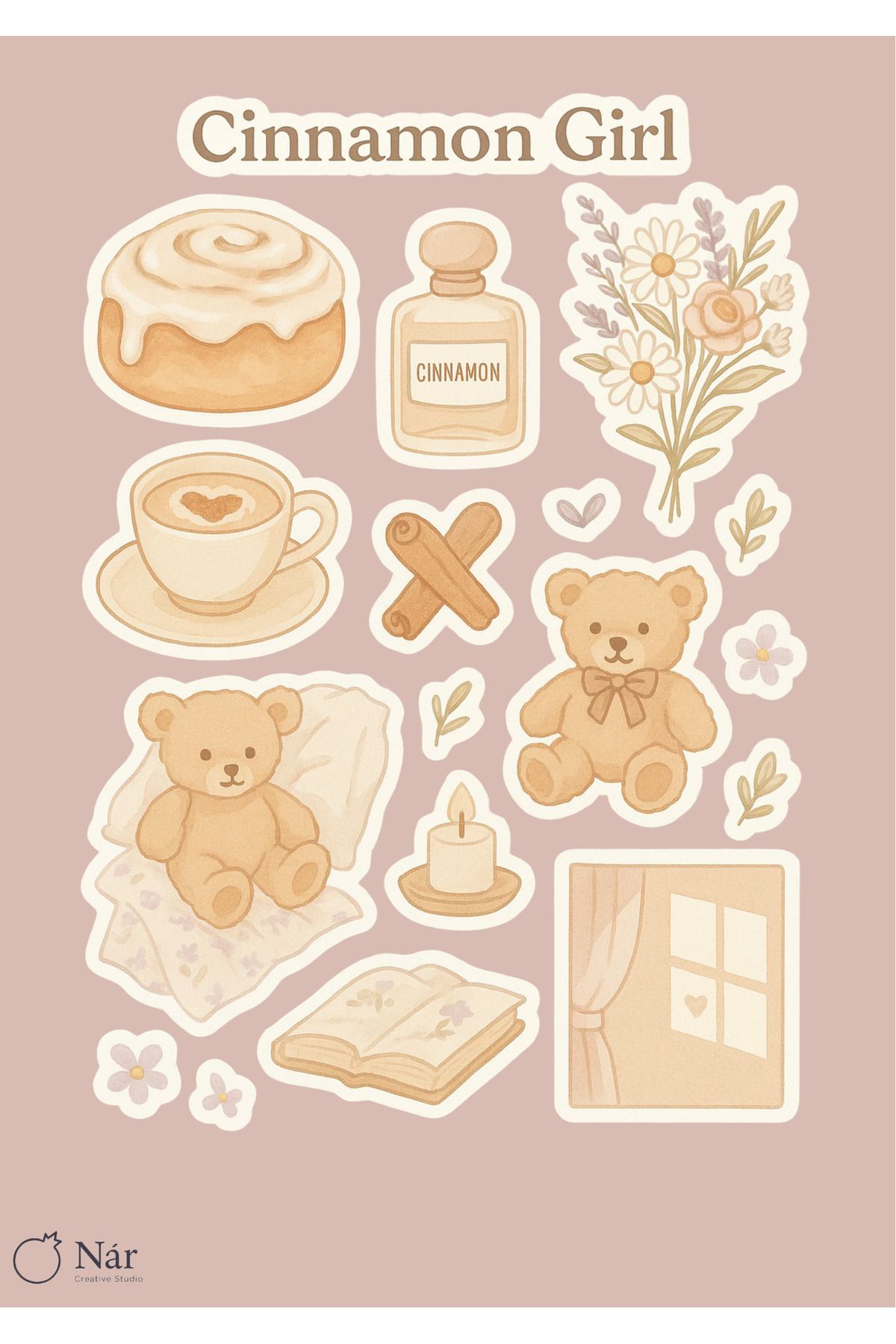 sticker Cinnamon Girl Sticker Seti – Soft ve Sade Çıkartmalar - 3 Sayfa