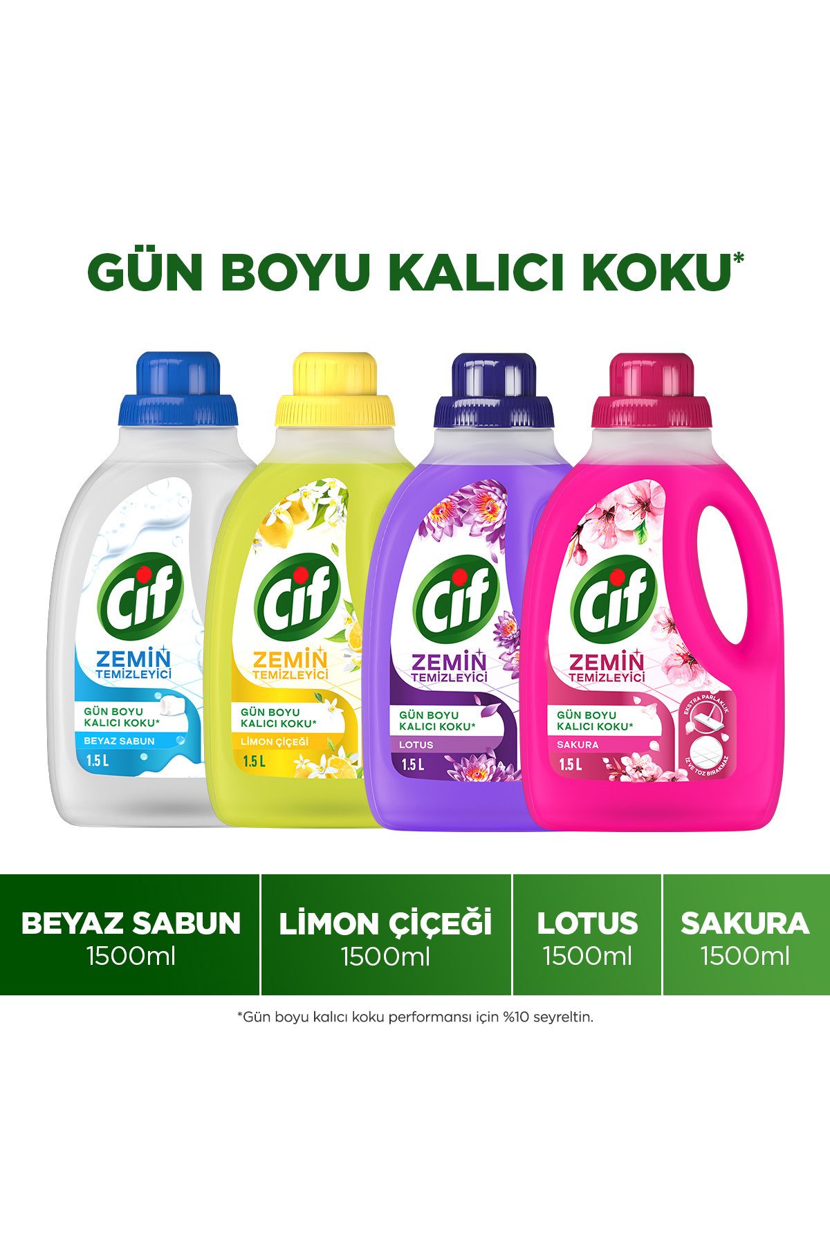 Cif Zemin Temizleyici 1500 ml Beyaz Sabun x1 + Limon Çiçeği x1 + Lotus x1 + Sakura x1