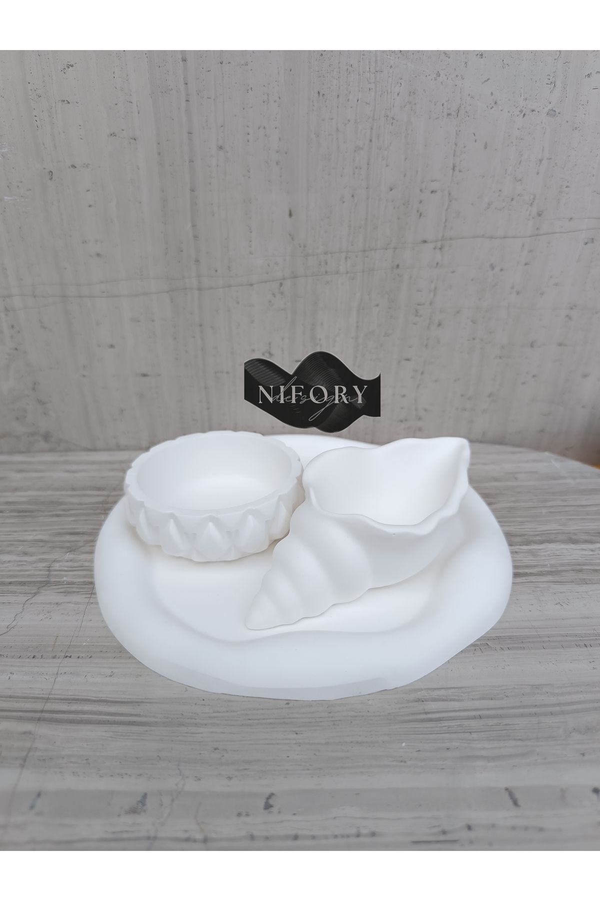 Nifory 520-N098 Dekoratif Beton Sunum Aksesuar Set Beton Biblo Organizer Takımı Çok Amaçlı Dekoratif Set