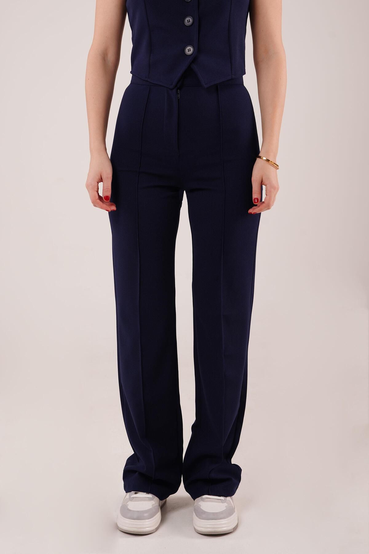 VELİZADE Yüksek Bel Esnek Konfor Modeli Dikiş Detaylı Premium Geniş Bol Paça Wide Leg Palazzo Kumaş Pantolon