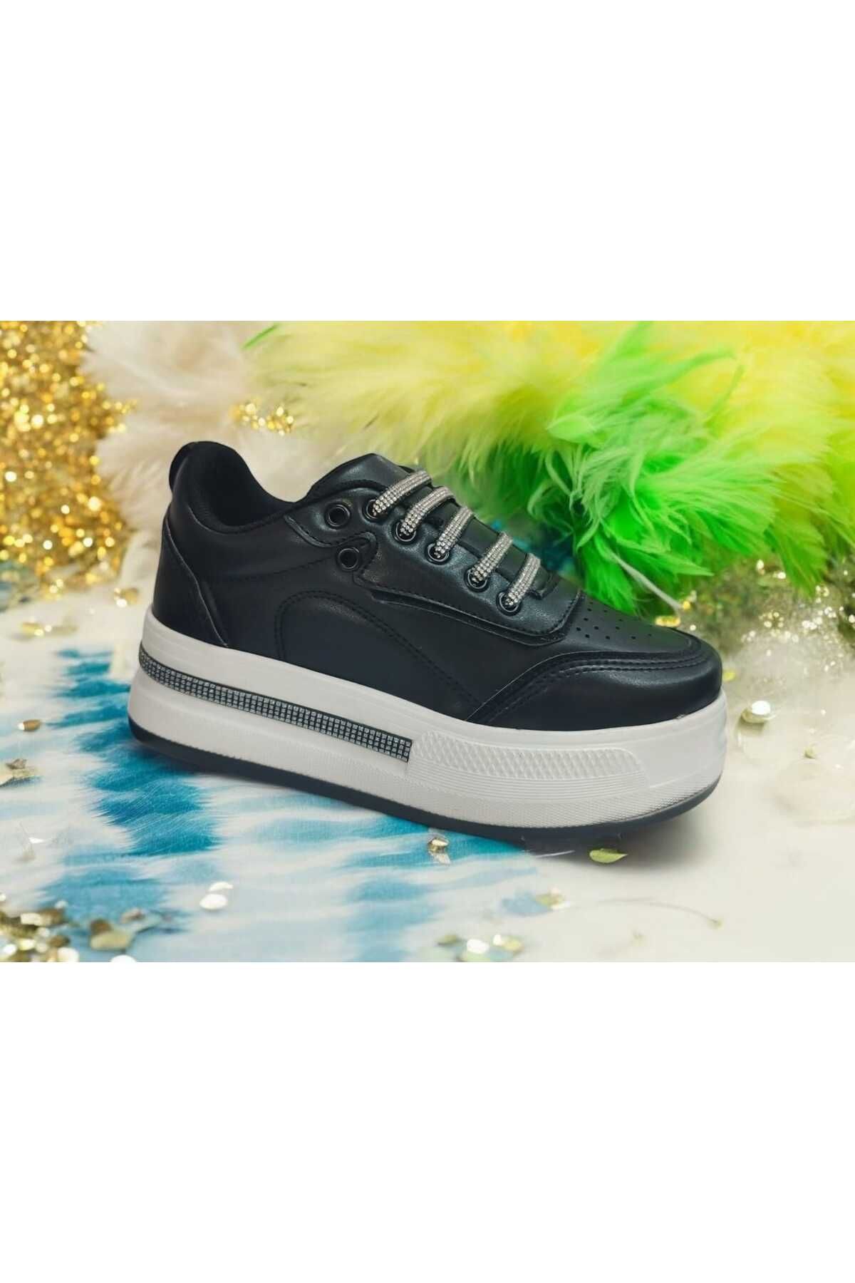 Flet KADIN ORTOPEDİK TAŞLI BAĞCIKLI POLİ TABAN GÜNLÜK KONFORLU SNEAKER