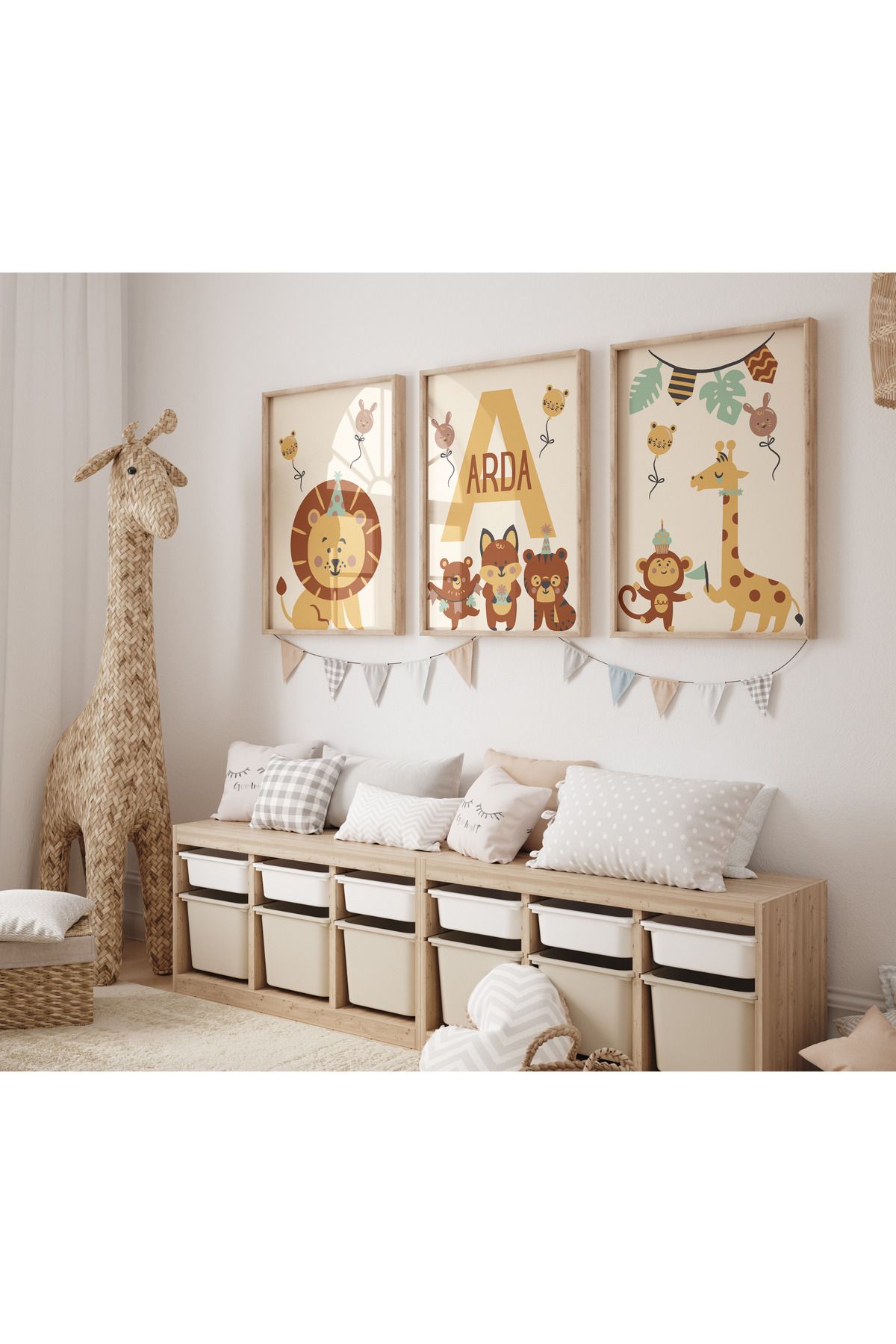 Rabadon Çerçevesiz Hayvanlar Alemi Temalı Erkek Çocuk Odası 3lü Poster Seti Baby Shower