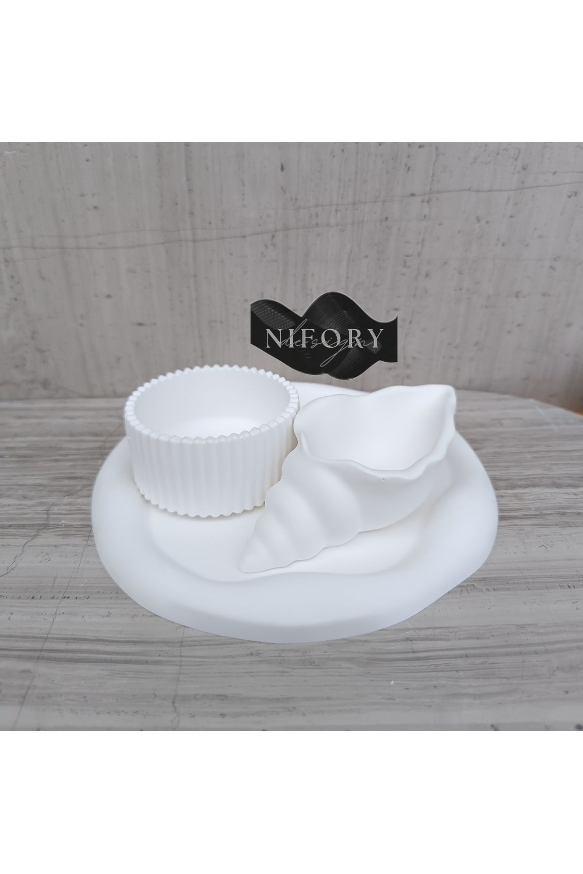 Nifory 520-N099 Dekoratif Beton Sunum Aksesuar Set Beton Biblo Organizer Takımı Çok Amaçlı Dekoratif Set