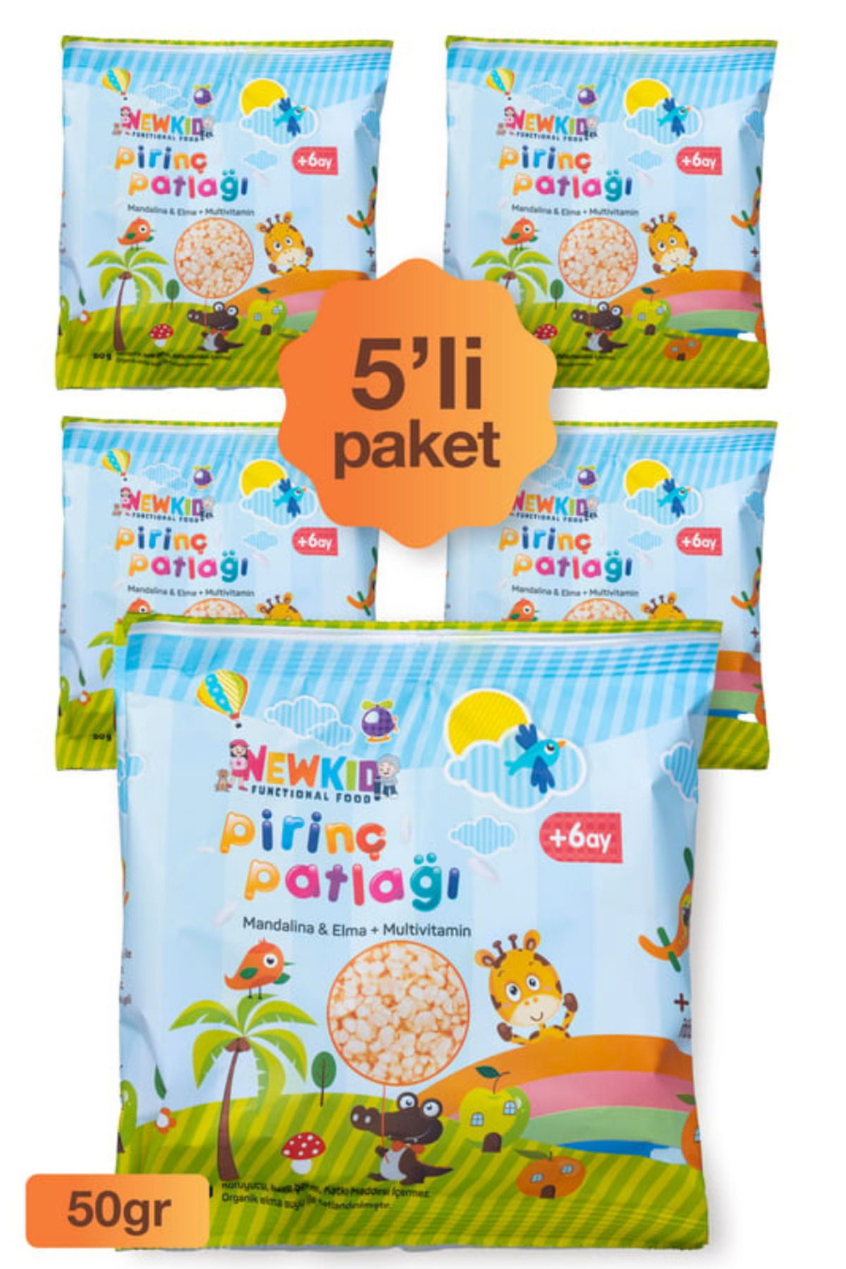 newkid Pirinç Patlağı Mandalina& Elma 5'li 250 gr