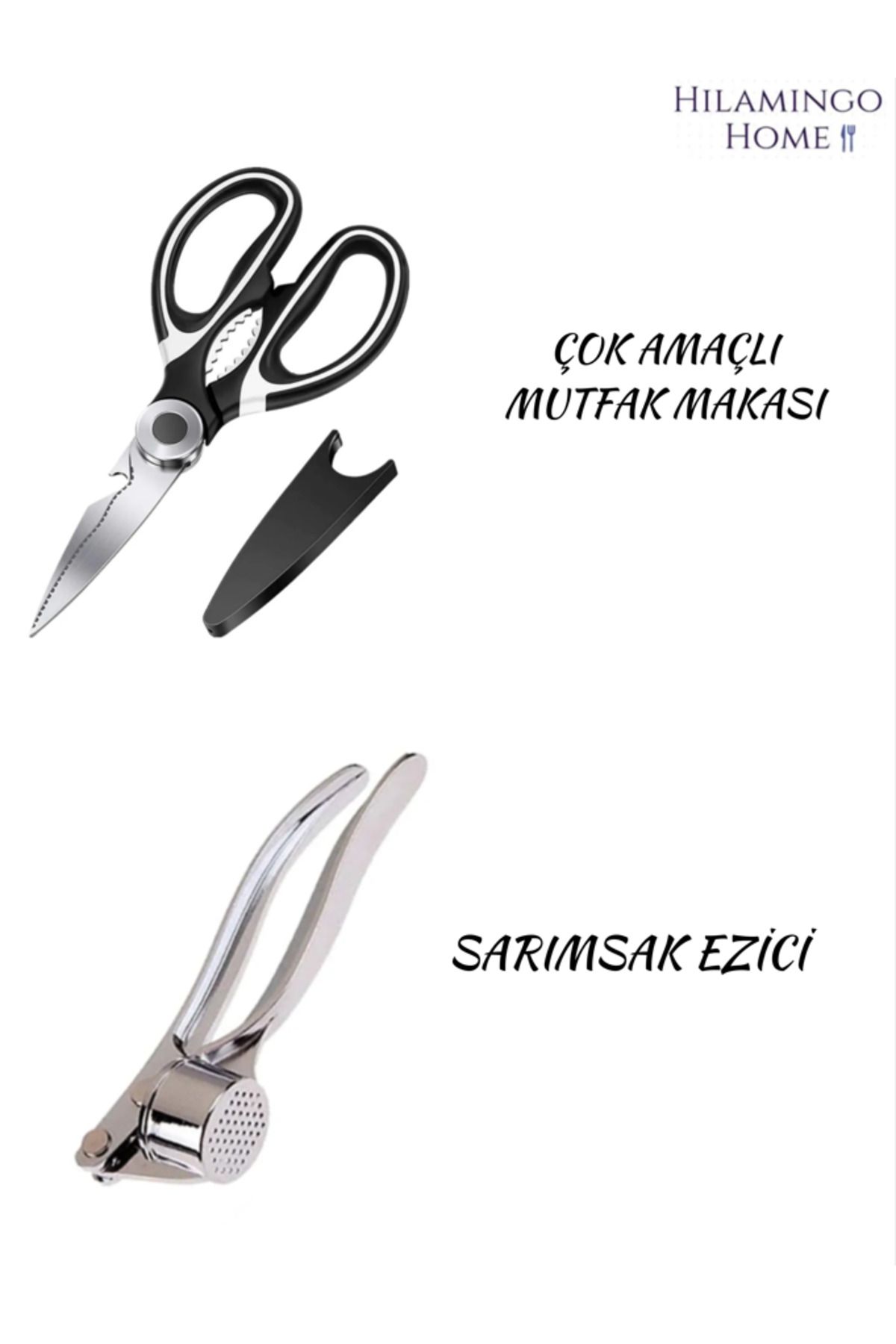Hilamingo Home 2'li Set Lüx Mutfak Makası , Sarımsak Ezici