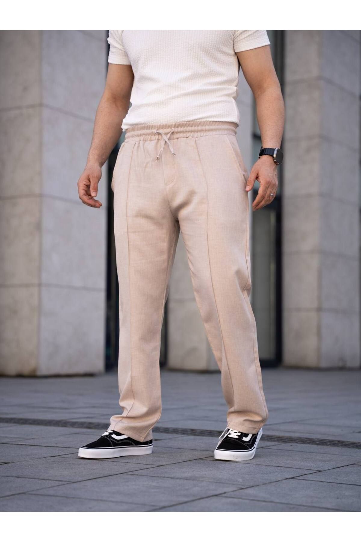 ROBERTO BORNOVA Çımalı Keten Beli Lastikli Baggy Pantolon KP