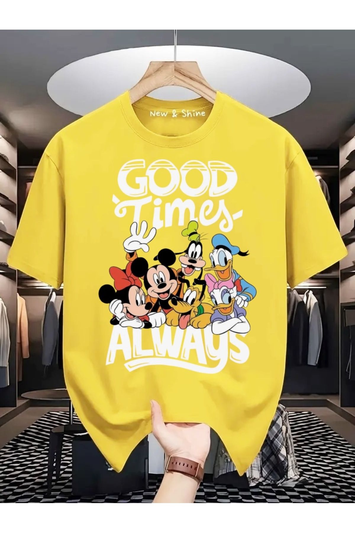 New Shine Good Time Always Mickey Baskılı Oversize T-Shirt