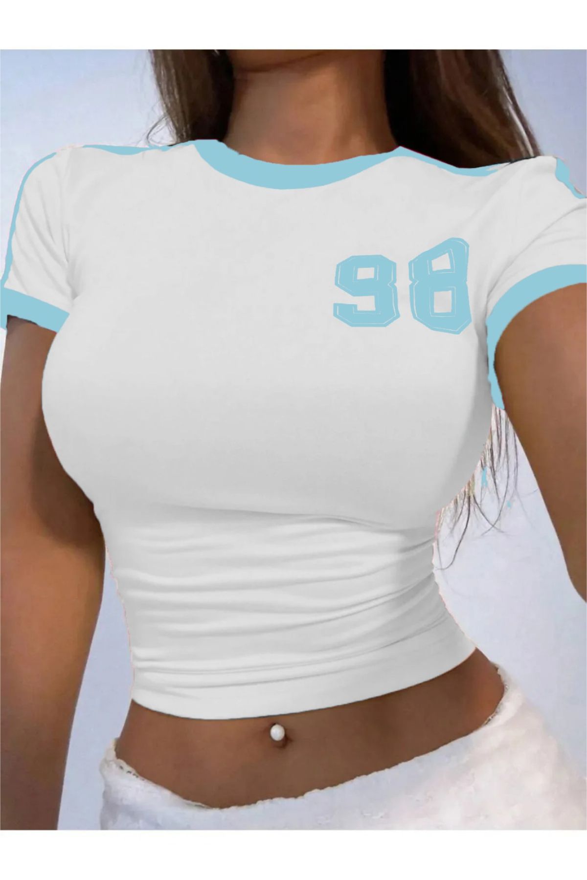npLStore Kadın 98 Baskılı Askılı Crop Bluz