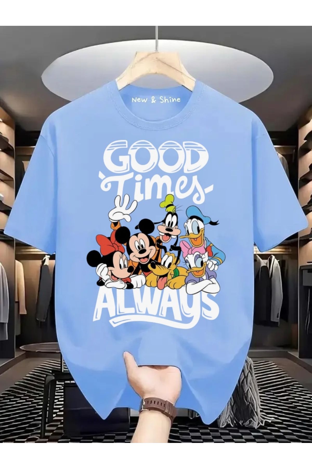 New Shine Good Time Always Mickey Baskılı Büyük Beden Oversize T-Shirt