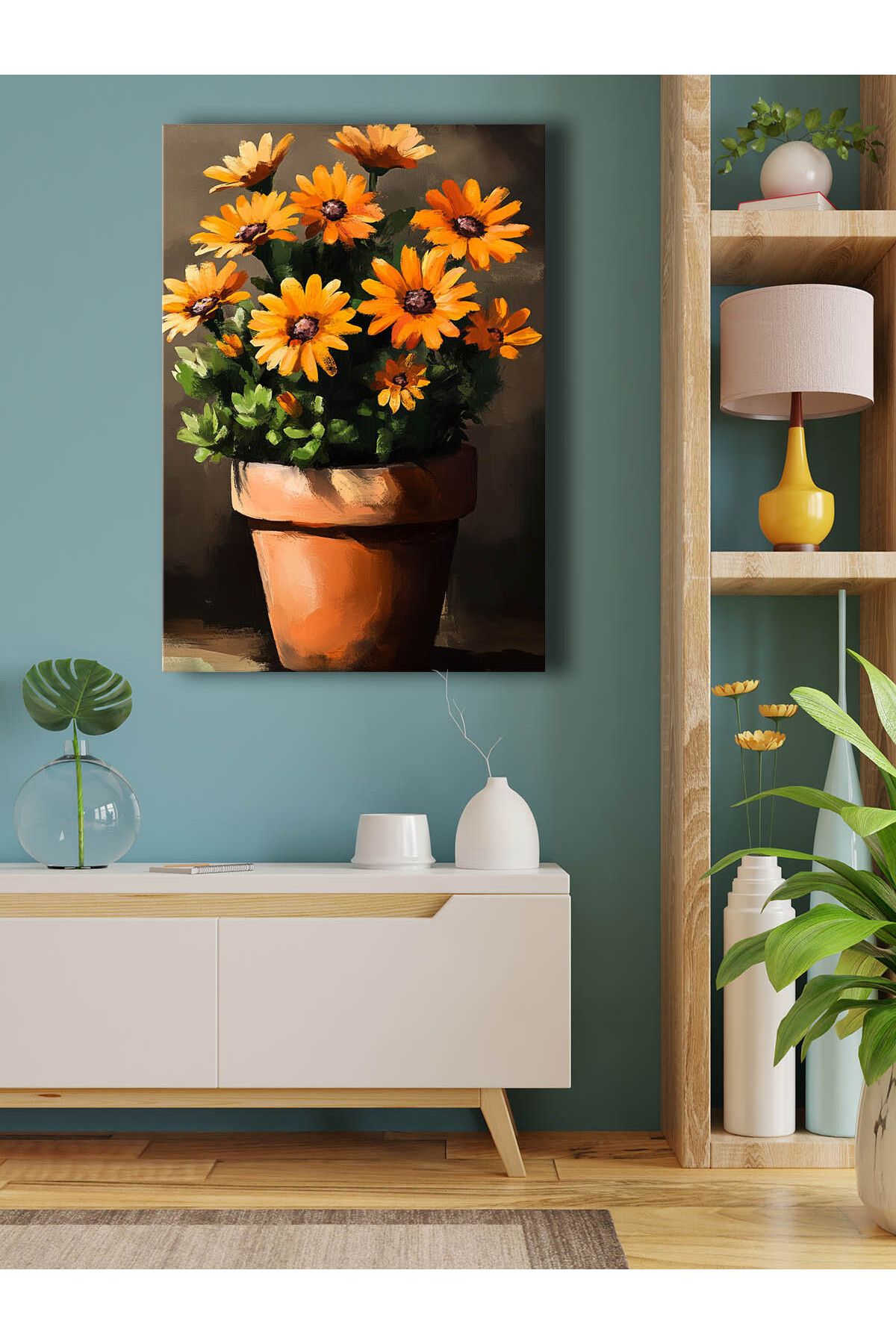 Özgül Grup 70x100 cm Dekoratif Canvas Tablo Saksıda Papatyalar