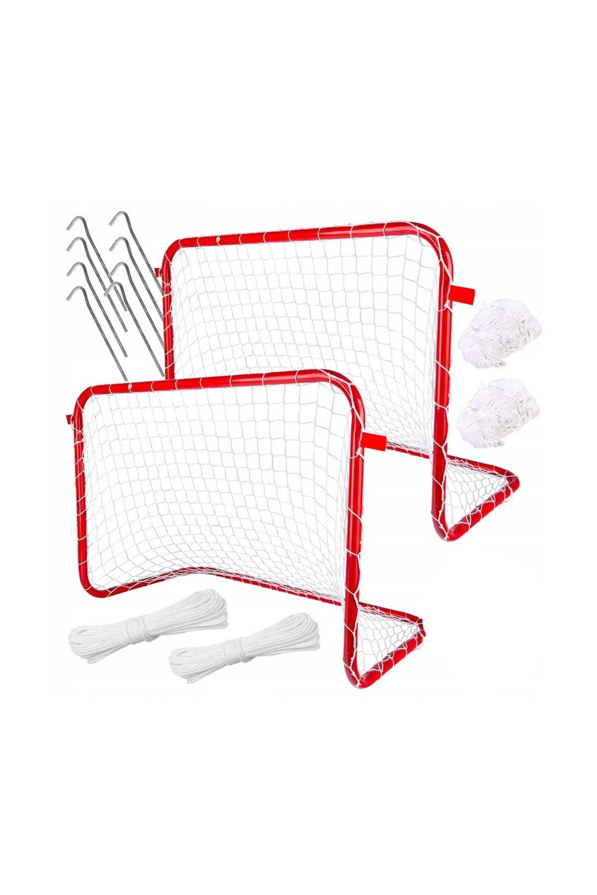 zola Set 2 Porti Fotbal, 78x45x56 Cm, Cadru Otel, Plasa, Cuie Si Franghii Fixare, Rosu - One Size