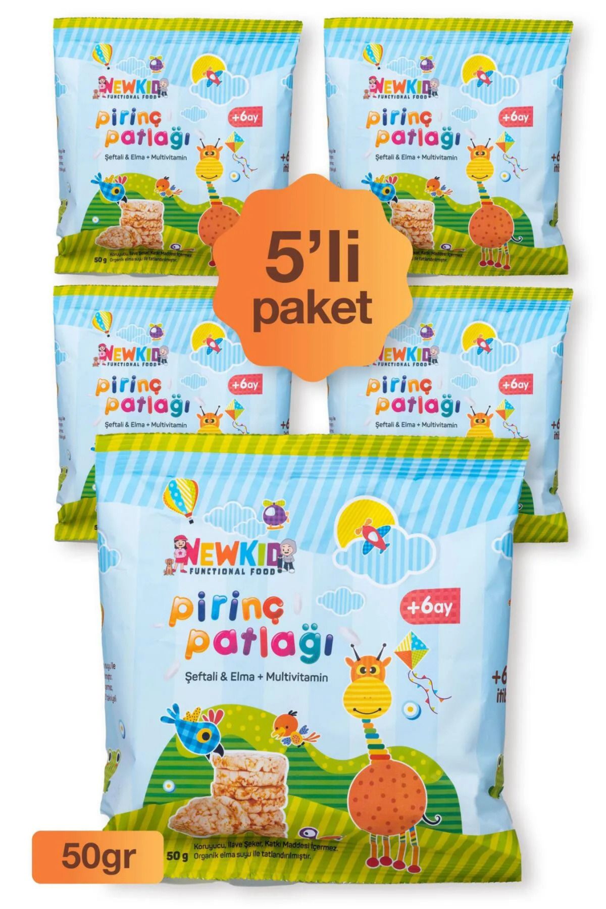 newkid New Kid Pirinç Patlağı Şeftali & Elma 5'li 250 gr
