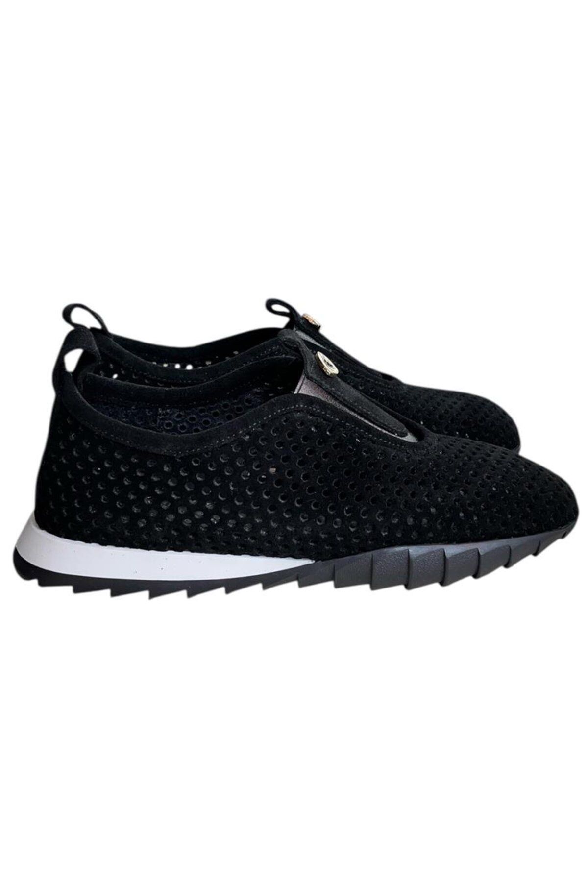 TUFAN SHOES Siyah Hakiki Deri Süet Delikli Comfort Taban Spor Ayakkabı