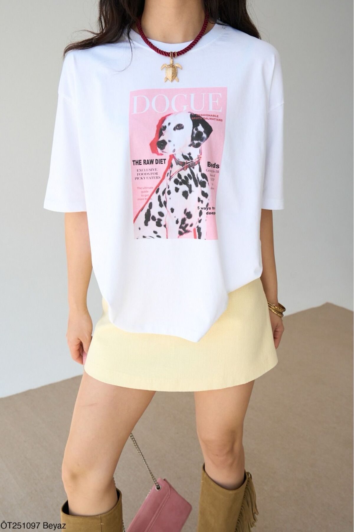 Lupies Kadın Dogue Köpek Baskılı Oversize Pamuk T-Shirt