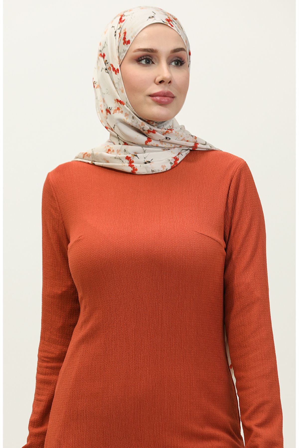 sefamerve-Brick Color Tunic and Trousers Double Set - Button Detail 0101DA-03 3