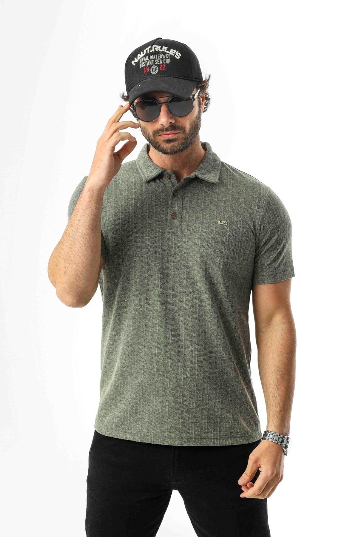 Tony Montana Regular Fit Polo Yaka Düğmeli Armalı Keten T-Shirt-KT-1003