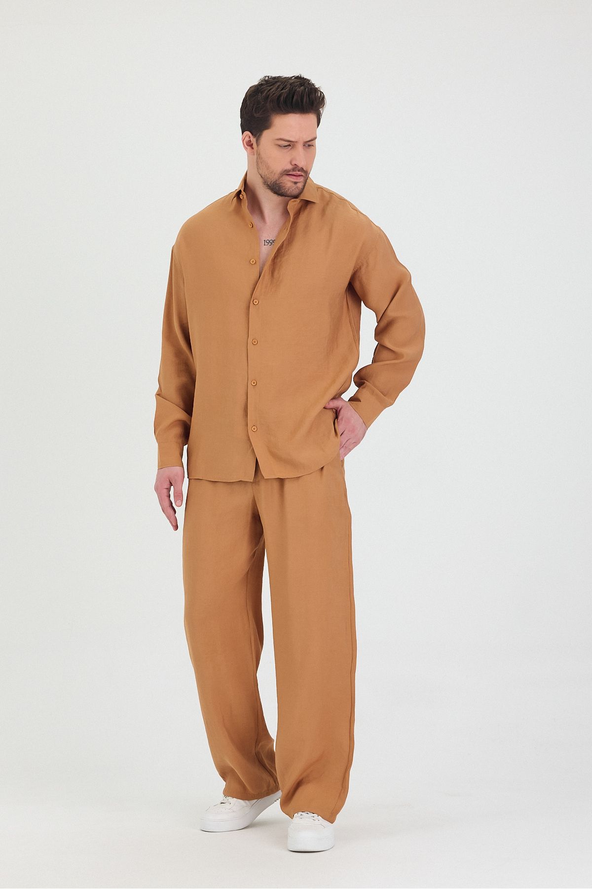 COOL TARZ Erkek Oversize Rahat Kalıp Gömlek-Pantolon Alt-Üst Takım