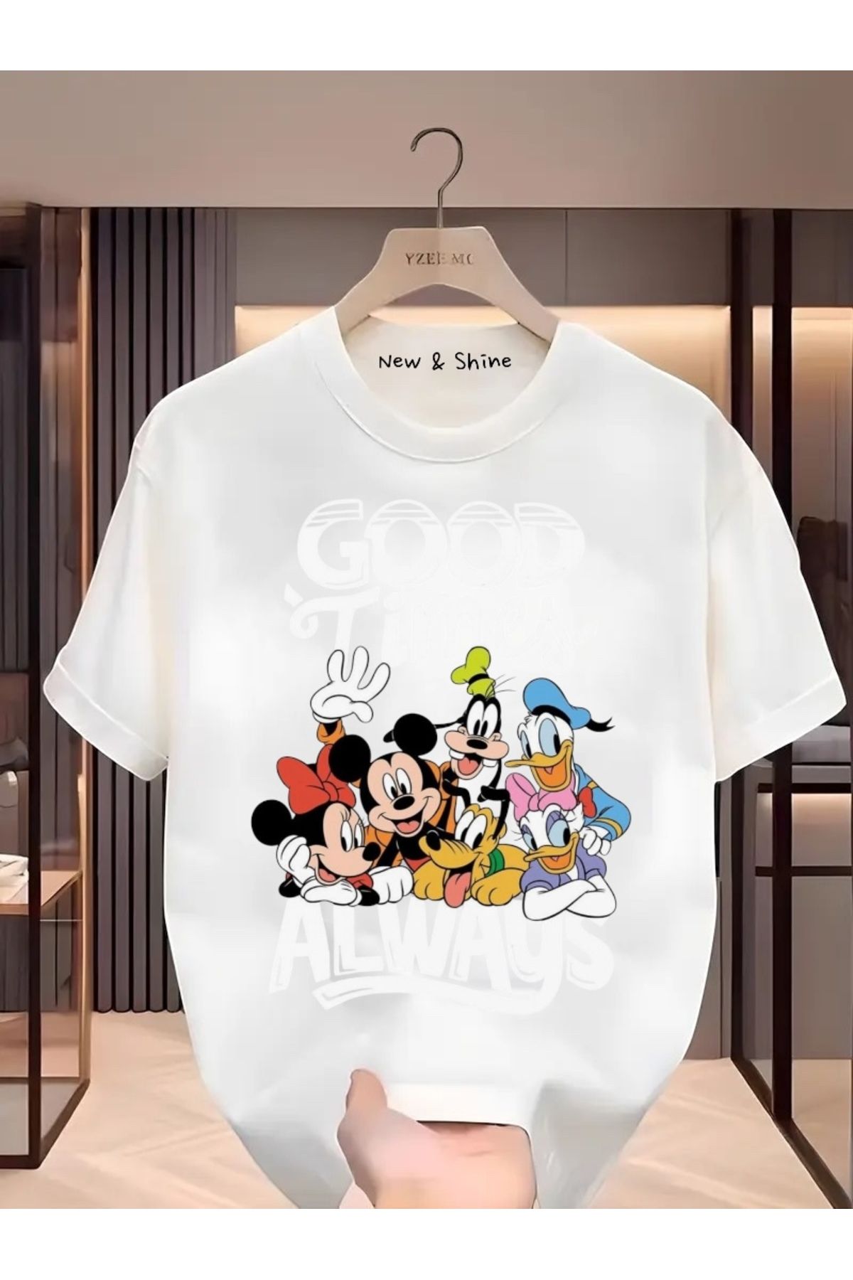New Shine Good Time Always Mickey Baskılı Büyük Beden Oversize T-Shirt