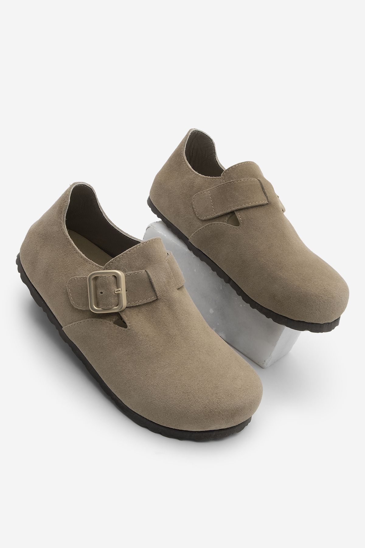 Marjin Damskie Sandały Ze Skóry Naturalnej Eva Z Zamkniętym Tyłem Daily Sabo Olive Suede Befun Soil Suede Kobieta - 40
