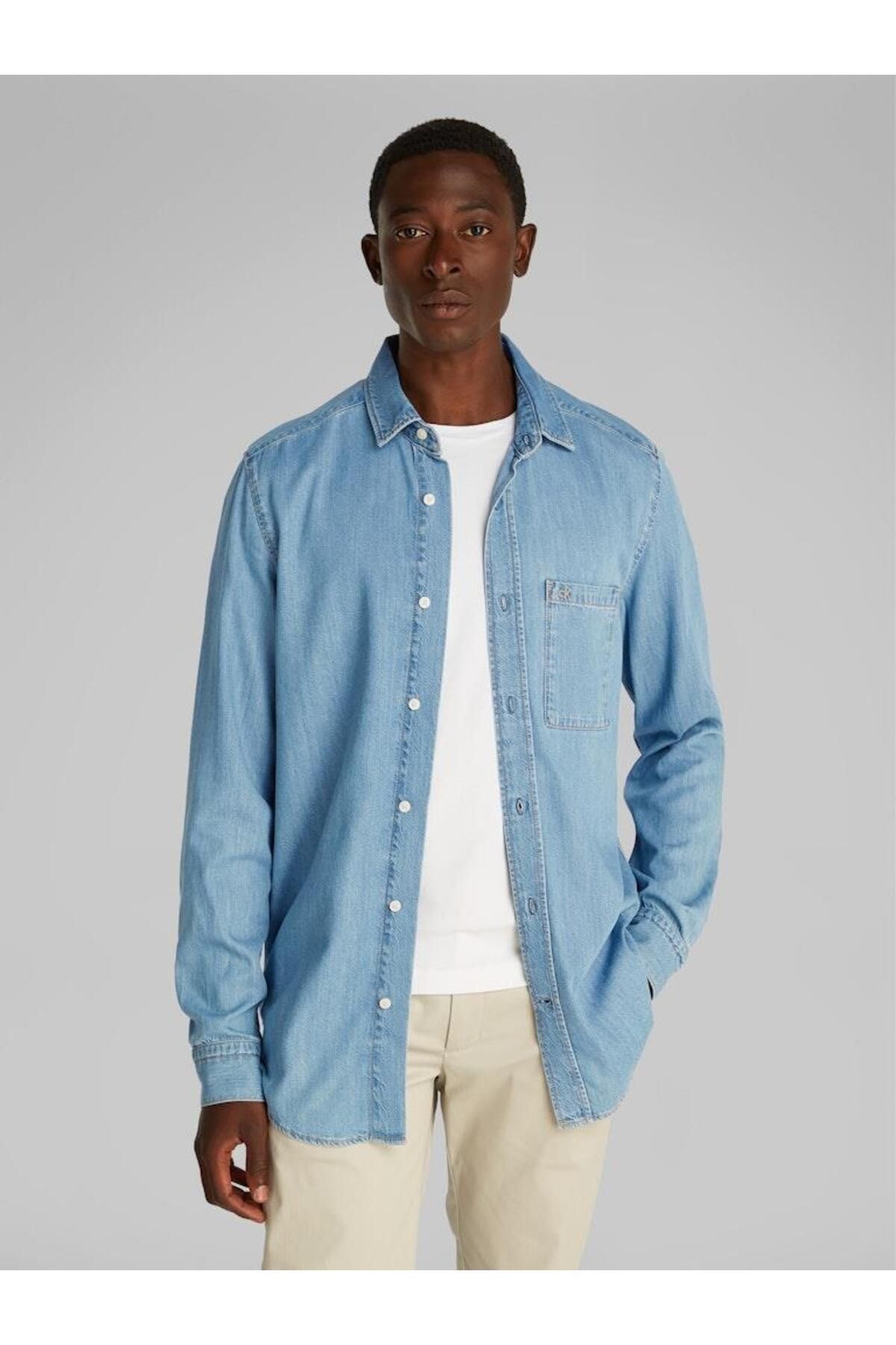 Calvin Klein Erkek LYOCELL BLEACHED BLUE L/S SHIRT Gömlek