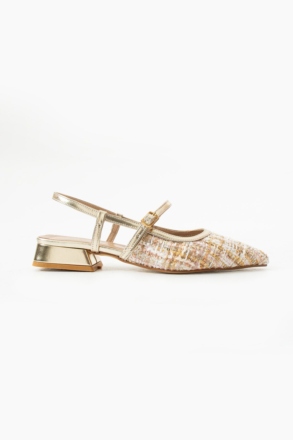 Gökçe Shoes Mara Renkli Kilim Gold Kemer Detay Kadın Babet Ayakkabı