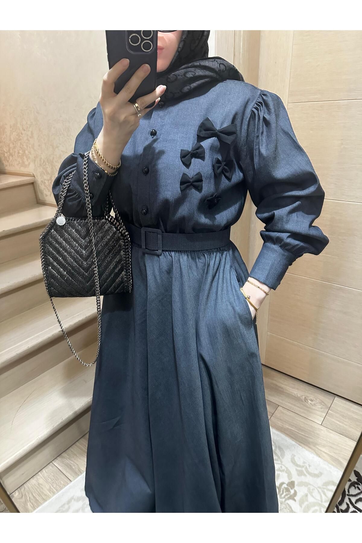 ZBA COUTURE Fiyonk Detaylı Kot Elbise