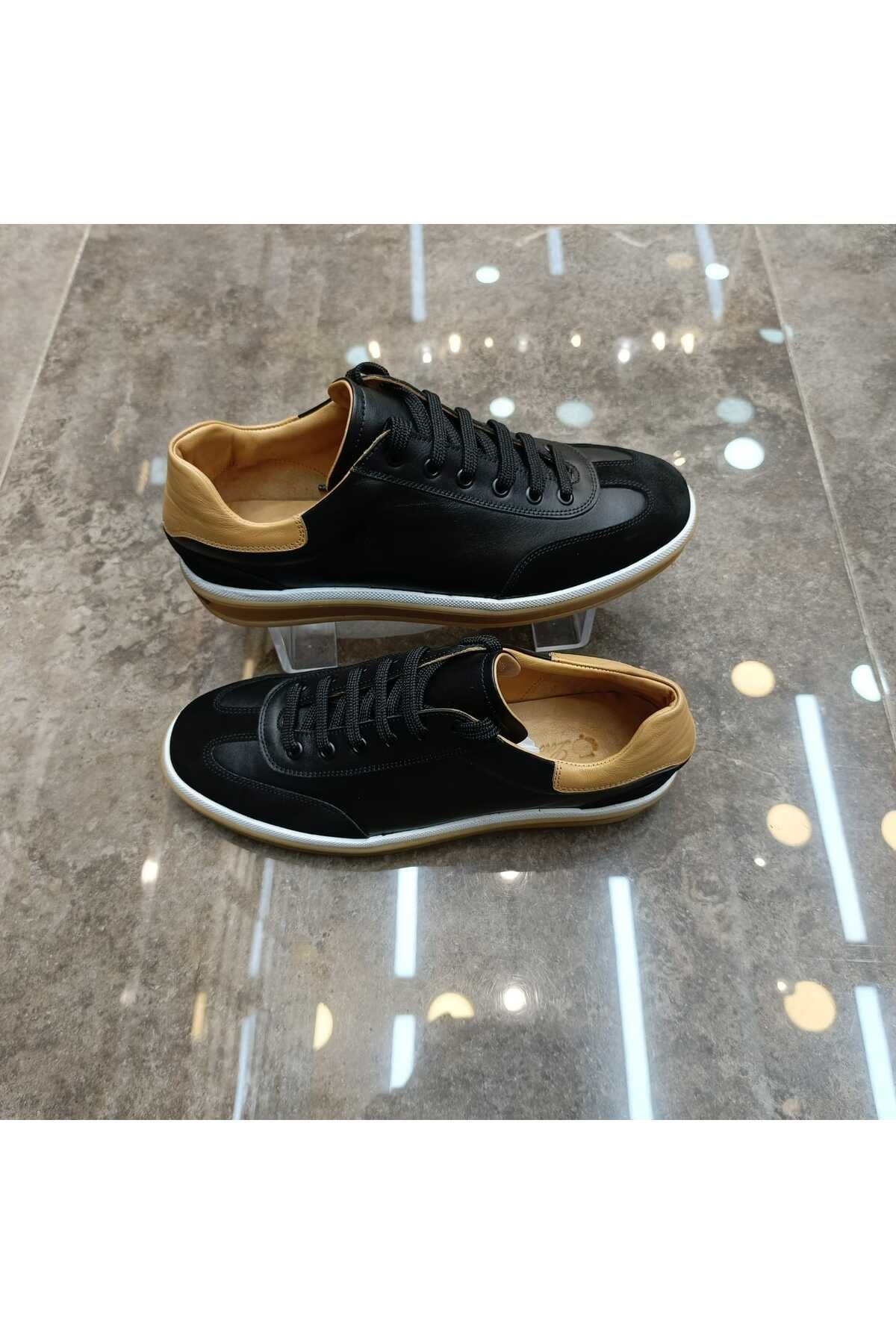 BeyShoes siyah casual erkek deri günlük ayakkabı