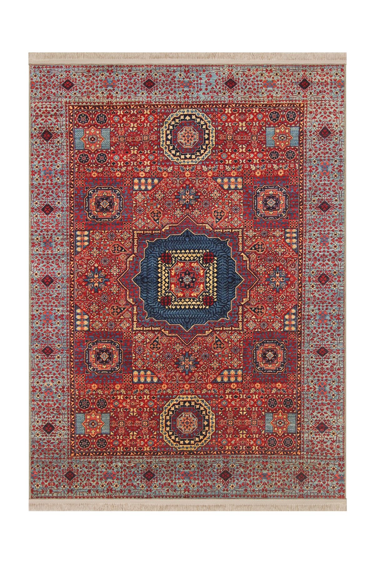 Rugs Modern Halı Memlük Koleksiyonu Kiremit Renk Etnik Motif Desenli Dokuma Taban Vintage Dekoratif Halı memlük32