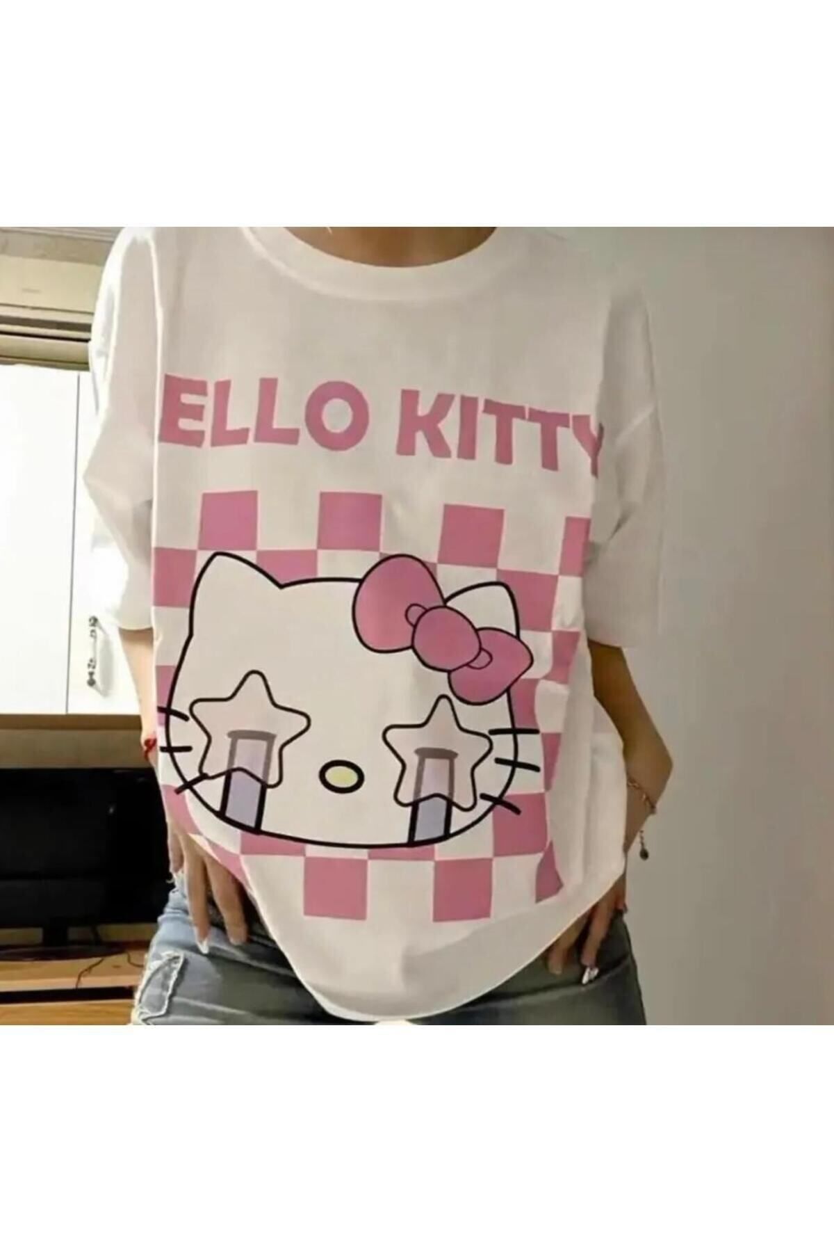 JANSO GROUP Hello Kitty Cry Face Oversize Unisex Beyaz T-shirt