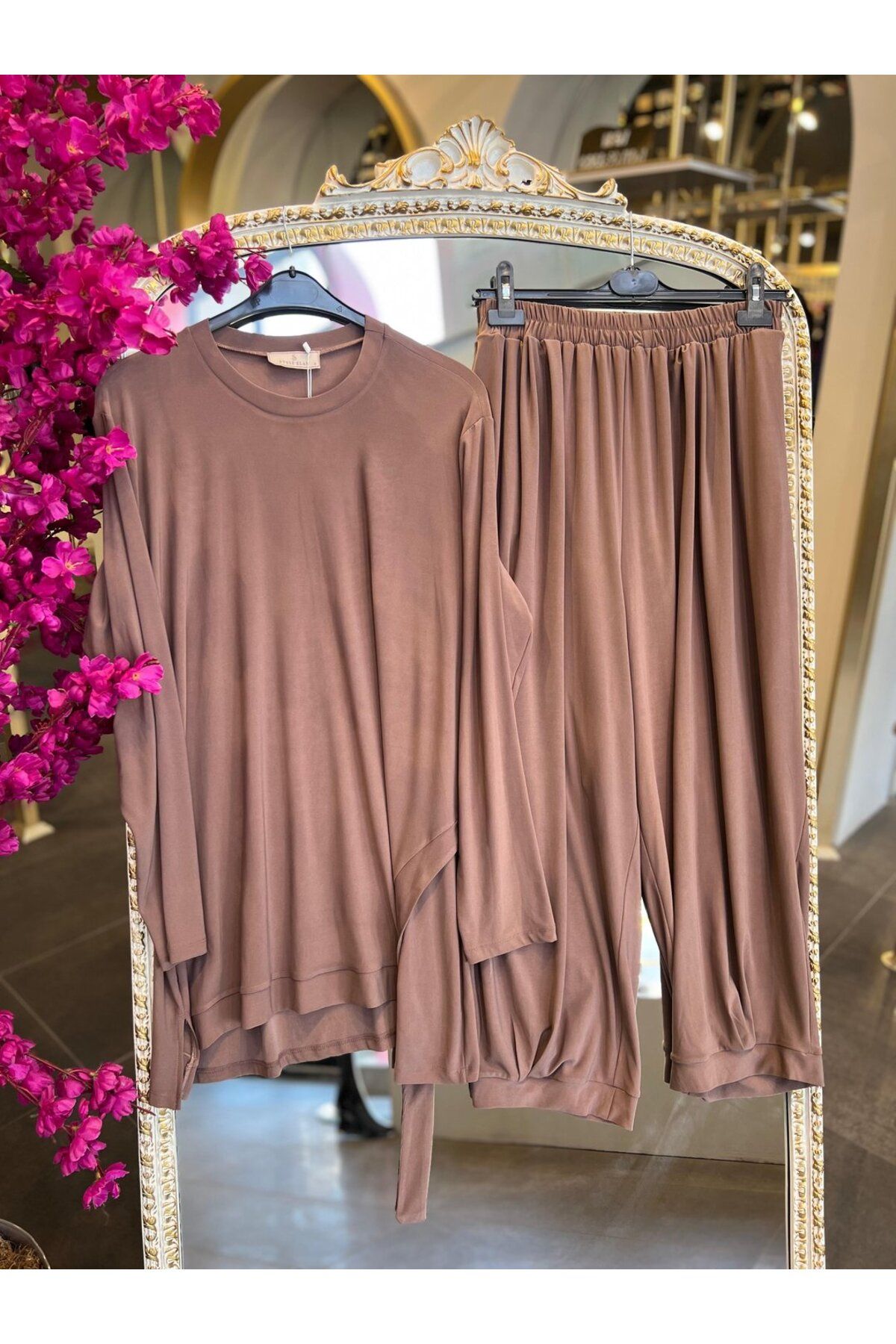 SERAP ESER EXCLUSIVE STYLE ELAN- KAHVERENGİ BUZİ ŞALVAR TAKIM
