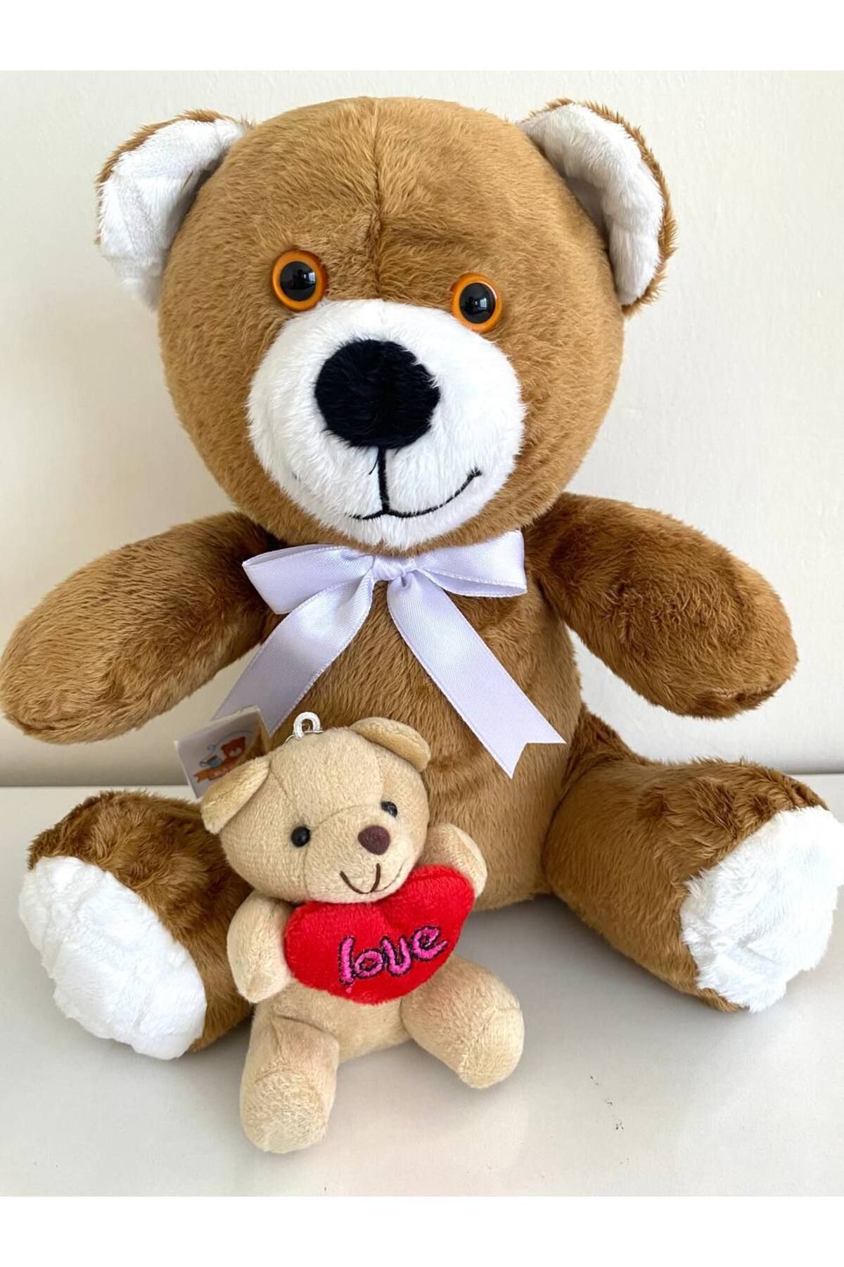 ayıcık Anne Kız Peluş Ayıcık Seti – Kahve rengi Büyük Ayı & Kalpli Mini Oyuncak