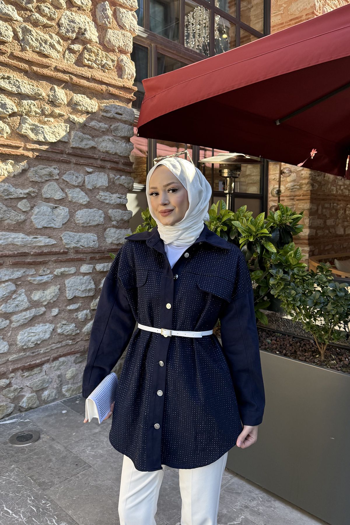 Melike Tatar Taşlı Gabardin Ceket 32-3505