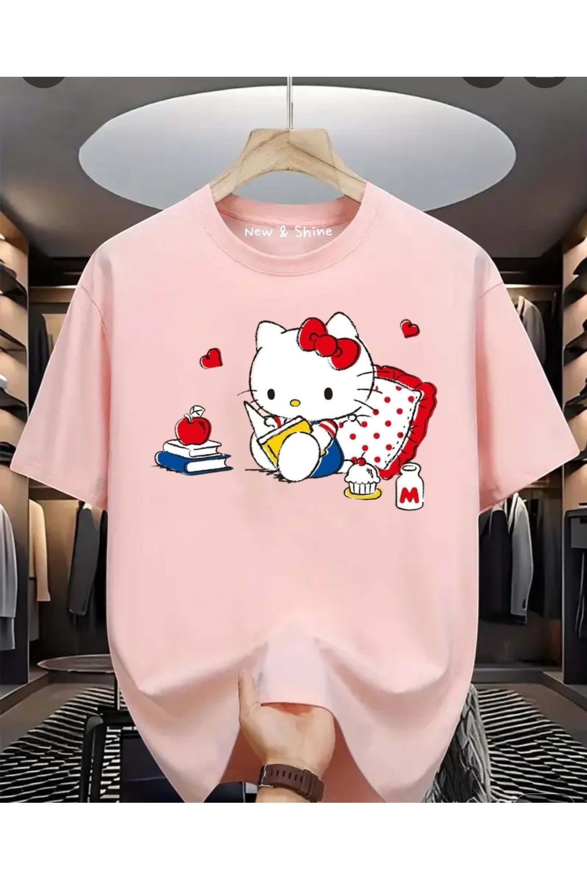 New Shine Hello Kitty Baskılı Büyük Beden Oversize T-Shirt