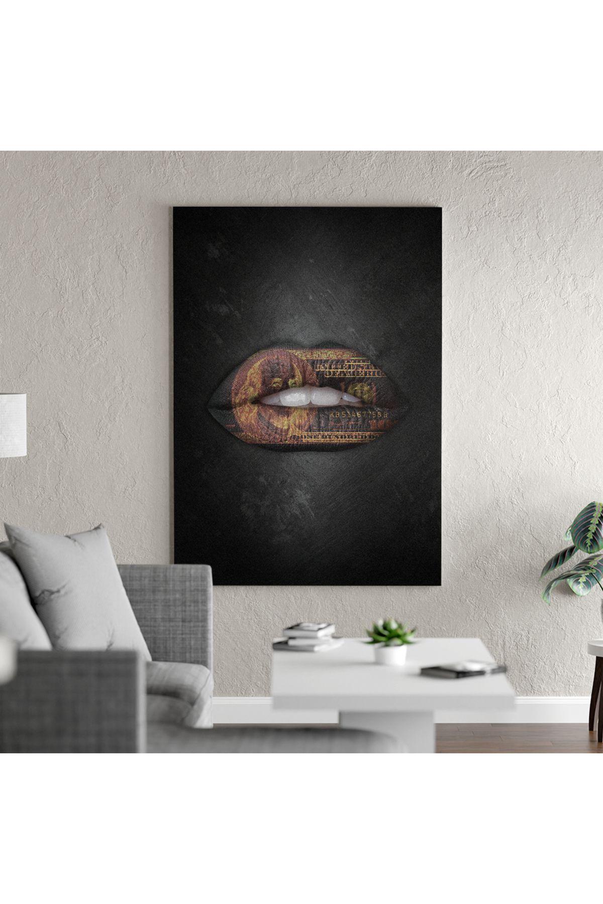 Yzc Store Kadın Dudak Tablosu | Dolar Kanvas Tablo | Pop Art Para Temalı Poster Duvar Sanatı