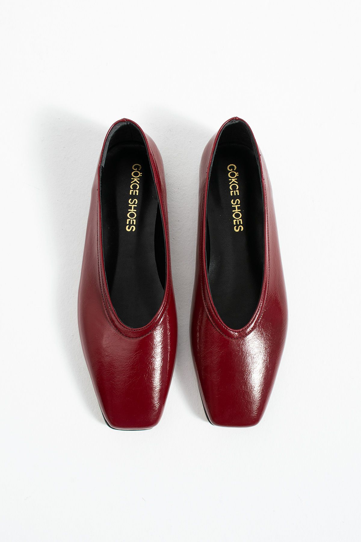 Gökçe Shoes Matias Bordo Desenli Rugan Sade Küt Kalıp Kadın Babet