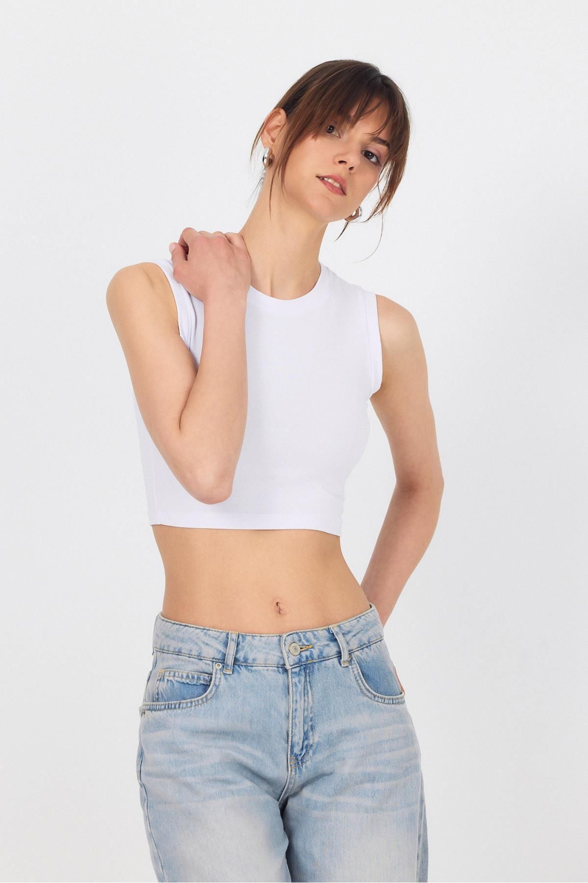 Rays-White Crew Neck Crop Tank Top 9189m 7