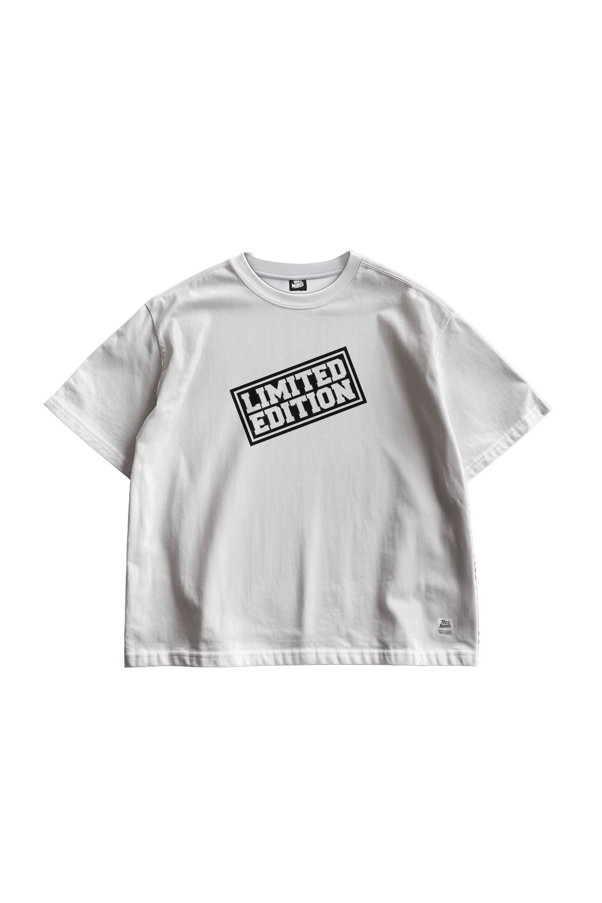 TresMonos Limited Edition Baskılı Oversize Kısa Kesim Pamuklu Unisex Beyaz Tişört