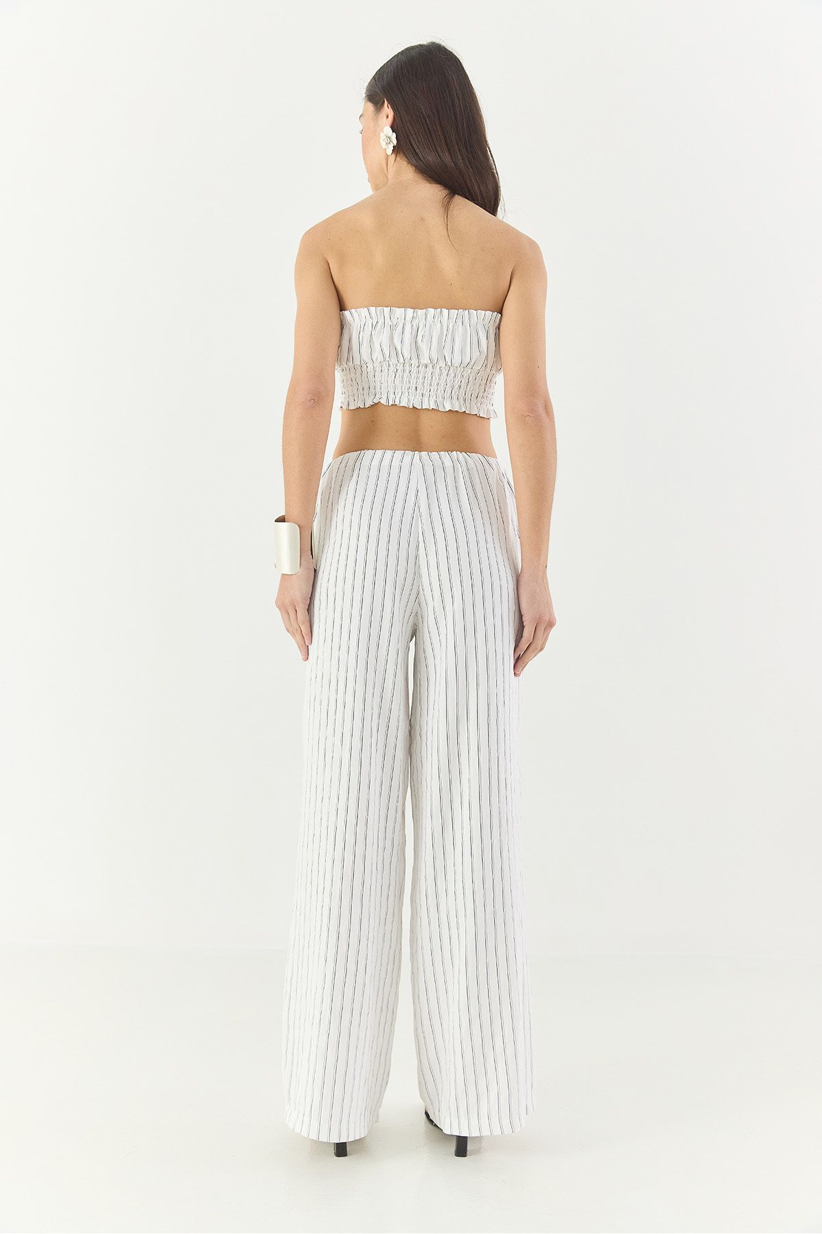 Bianco Lucci-Set de pantaloni largi, cu șnur, cu talie, cu detaliu Gipe, pentru femei, 60283262 7