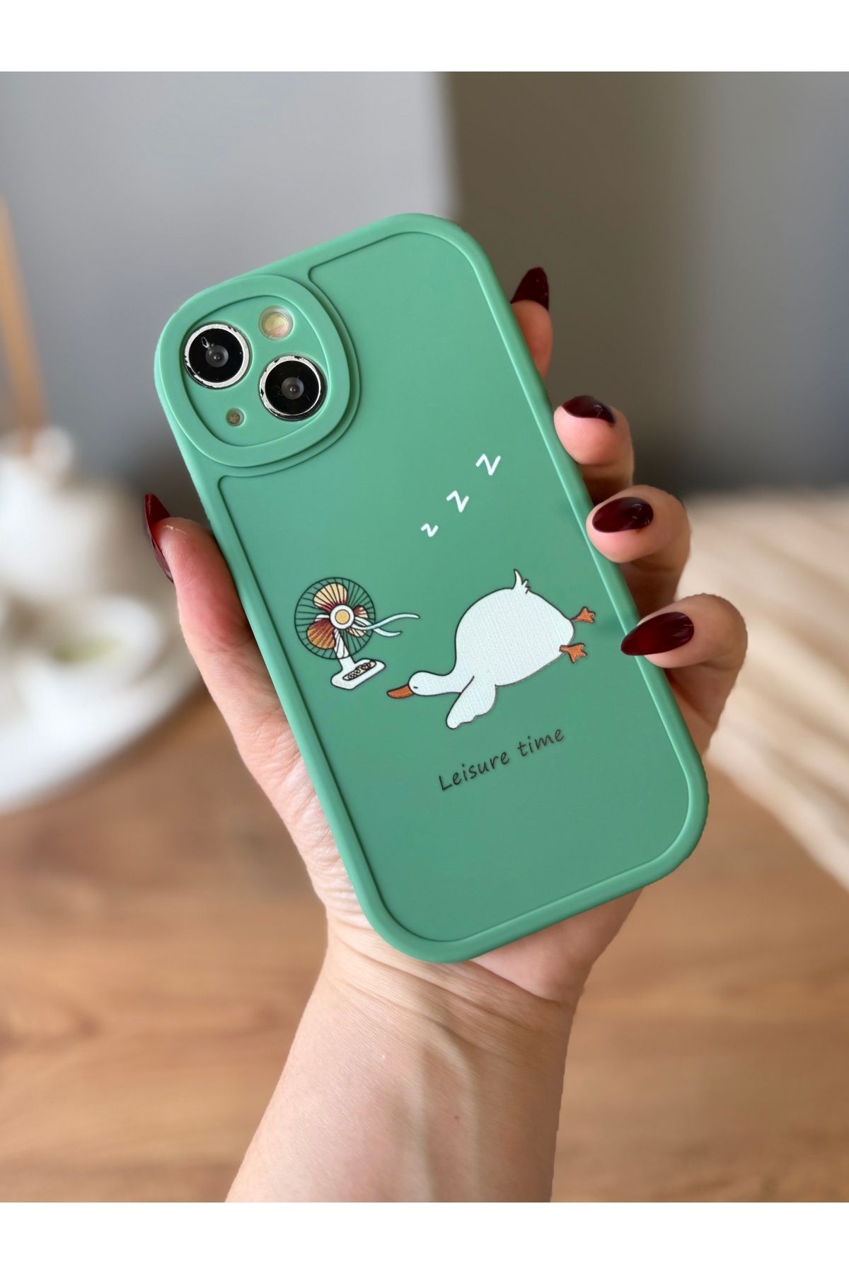 MirazTasarim IPHONE 13 YEŞİL ÖRDEK DESENLİ SEVİMLİ KILIF